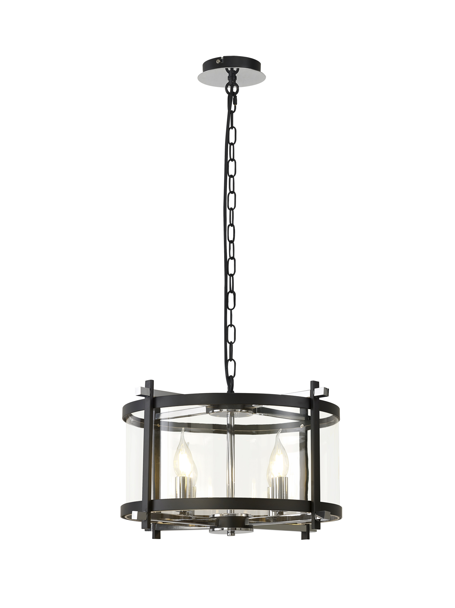 D0640  Nolan 46cm Glass Pendant 4 Light Black/Polished Chrome